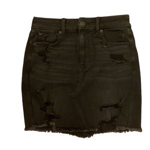 American Eagle NWT SZ 4 black distressed mini skirt super stretch raw hem frayed